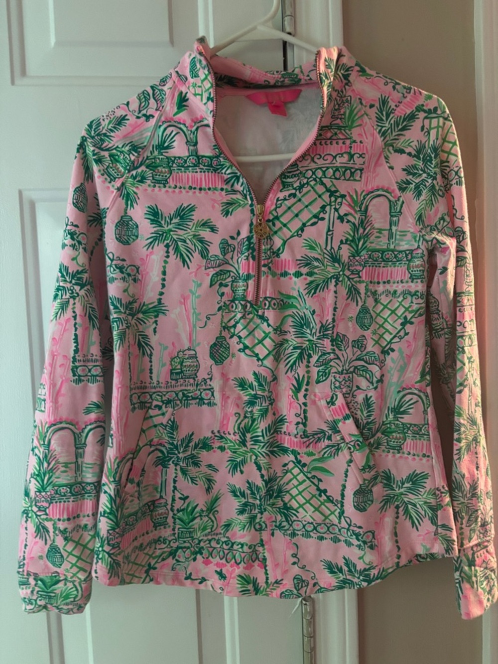 Lilly Pulitzer Pink & Green Tropical Quarter-Zip Pullover